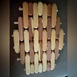 NEW Handmade Artisan Cedar Wood Trivet Stress Toy Prison Art Maine Signed OOAK